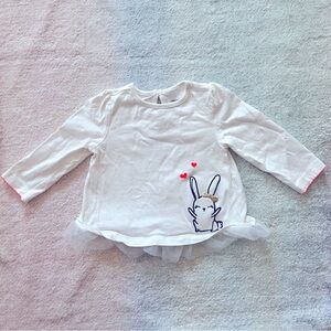 Gymboree Baby White Top with Embroidered Bunny and Tulle Hem - Size 6-12 mos
